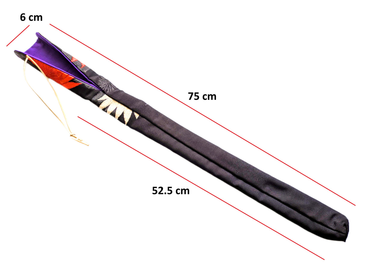 Handmade Shinobue Carrying Sleeve – Traditional Japanese Kimono Fabric Case | Black P-B-B06